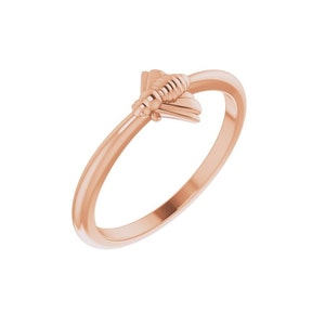 14K Gold Stackable Bee Ring - Cute Ring for Teens - Graduation Gift for Her - Plain Gold Stacking Ring