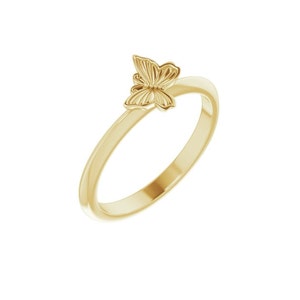 CUTE BUTTERFLY RING- Thin Band Ring, Dainty Butterfly Ring - 14K Gold Butterfly Stackable Minimalist Ring - Gift for Her- Everyday Wear Ring