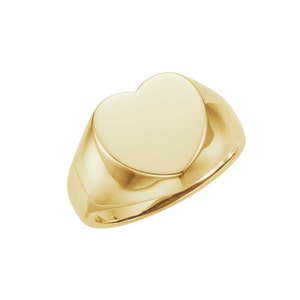 14K Gold Engraved INITIAL Ring, PERSONALIZED Unisex Heart Signet Ring, Gold Initial Ring - Custom Name Jewelry - Unisex Monogram Ring