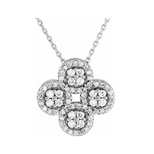 14K Gold & Diamond Clover Slide Pendant - Minimalist Clover Diamond Necklace - Four Leaf Clover Necklace - Diamond Clover Necklace for Women