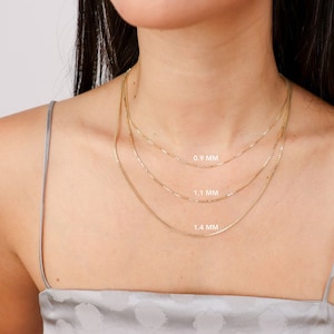 14K Gold Box Chain Necklace, Delicate Dainty Layered Necklace - Dainty Layered Necklace, Everyday Necklace Simple chain - GIFT for HER