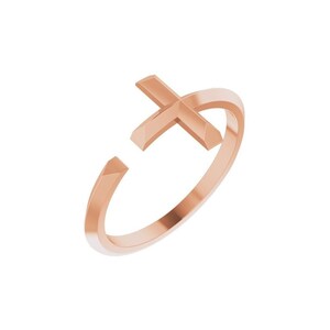 GOLD CROSS RING, 14K Solid Gold Cross Ring, Religious Jewelry Gift, Gift For Mothers, Christmas Gifts - Tiny Cross Ring - Dainty Cross Ring