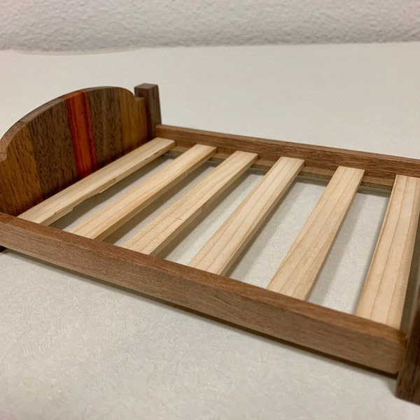 1:12 Miniature Bed Frame Made of Jatoba, Walnut and Padauk Wood