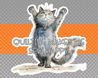 STICKER, Quilter Cat Sticker, Sewing Machine Decal, Sewing Lover Gift, Craft Room Decor