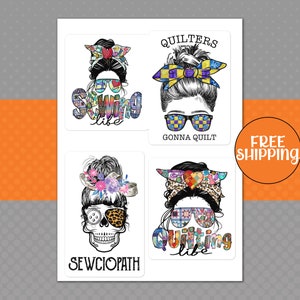 Nähmaschine Aufkleber mit 4 Messy Bun Quilt Designs, Nähmaschine Sticker, Geschenk für Quilter, Näherinnen, Bastler