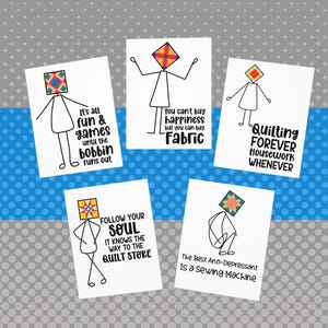Quilter&#39;s 5 Card Variety Pack. Patchwork Greeting Cards with Envelopes. Blank inside. 5 Designs. Gift for Quilters and Crafters
