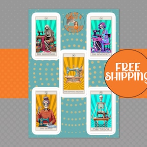 Aufkleber für Näherinnen, 5er-Set lustige Tarot-Karten-Nähaufkleber, Handwerkszimmerdekor, Nähmaschinenaufkleber, Geschenk für Näher, Näher, Handwerker