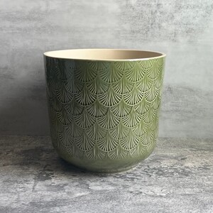 Delicate Green Fan Ceramic Planter