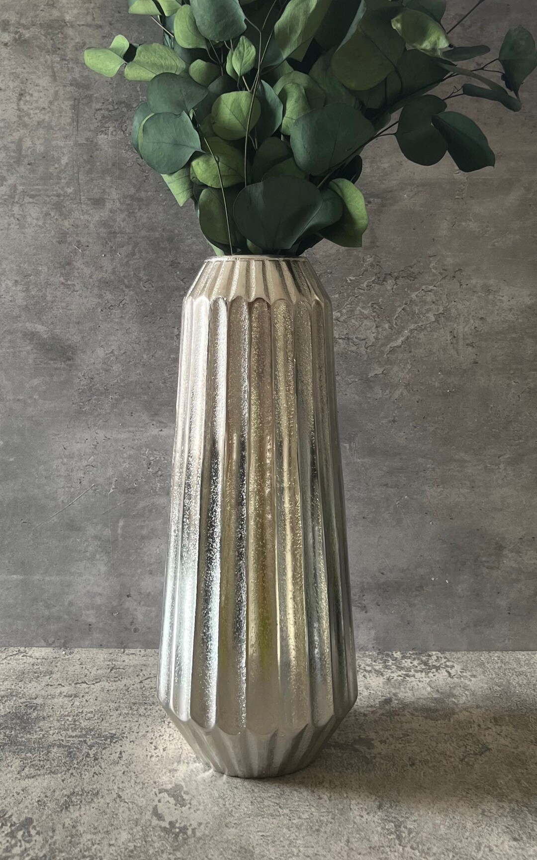 Elegant Hammered Silver Floor Vase Etsy