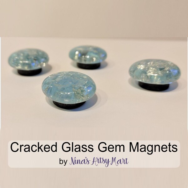 Set of 4 Cracked Glass Magnets | Refrigerator Magnets | Whiteboard Magnets | Locker Magnets | Painted Cracked Glass Gems