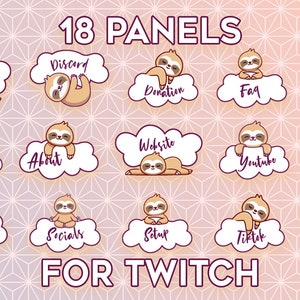 18 panels - Cute, Kawaii Sloth - Sleepy with a cloud - Twitch