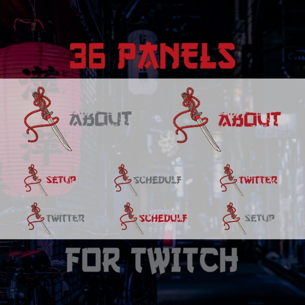 36 panels - Twitch - Katana & damaged text - red, grey, japan -