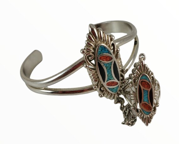 One Of The Finest Vintage Navajo Onyx Native American Jewelry Silver Sterling Slave Bracelet Ring Set One Of The Finest Vintage Navajo Onyx Native American Jewelry Silver Sterling Slave Bracelet Ring Set