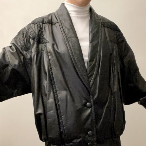 Vintage 90s Oversized Leather Jacket. Black Bomber Genuine - Etsy