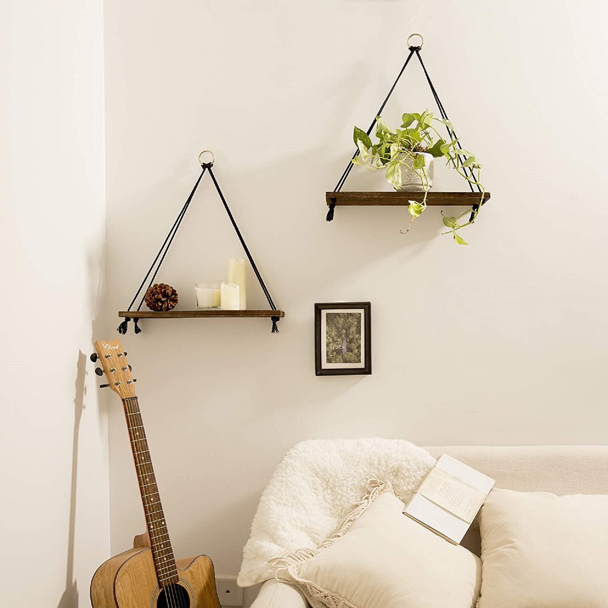 Boho Wall Hanging Shelf Set of 2 Wood Shelves for Hanging Etsy