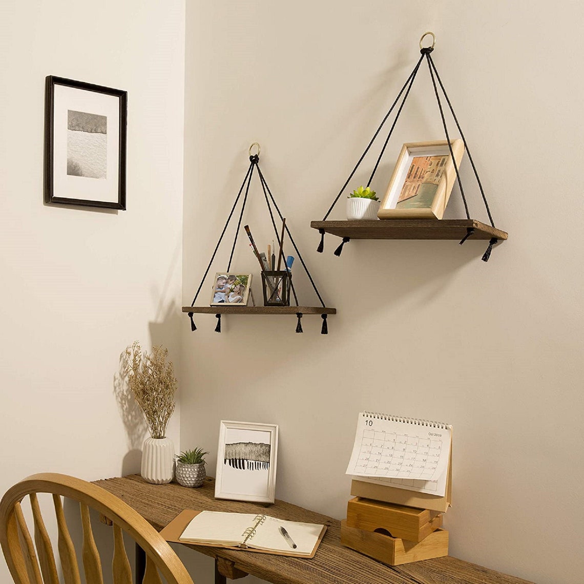 Boho Wall Hanging Shelf Set of 2 Wood Shelves for Hanging Etsy