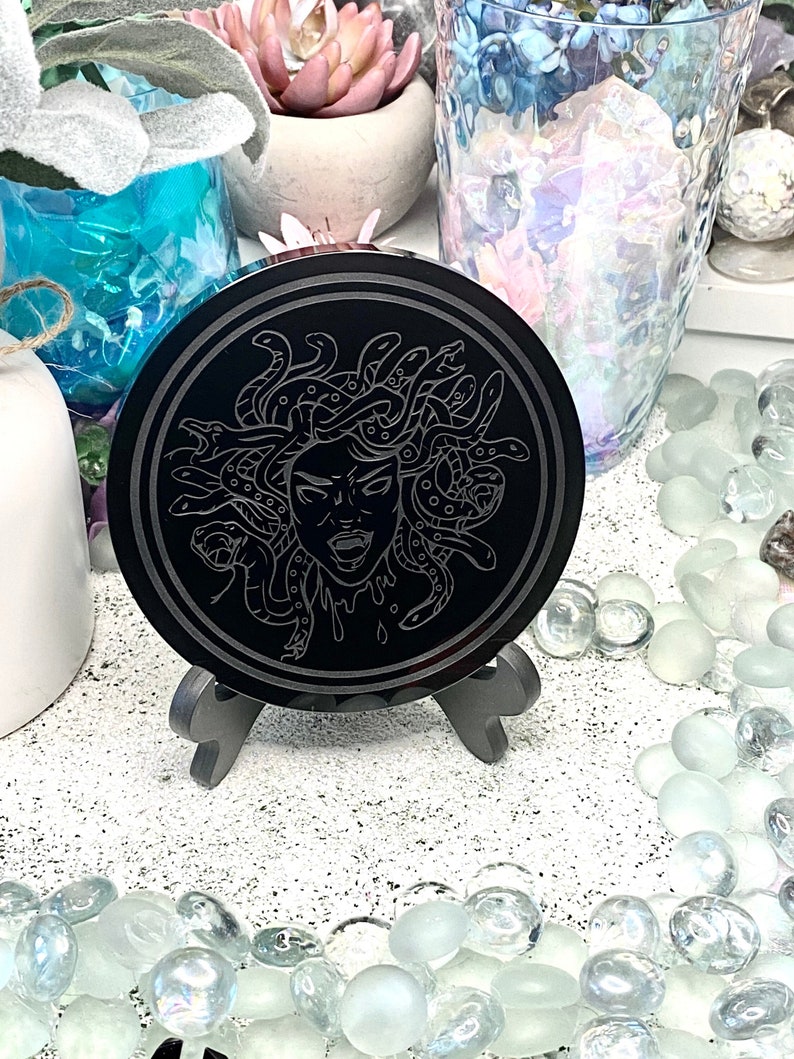 4 Etched Obsidian Medusa Gazing Mirror Etsy