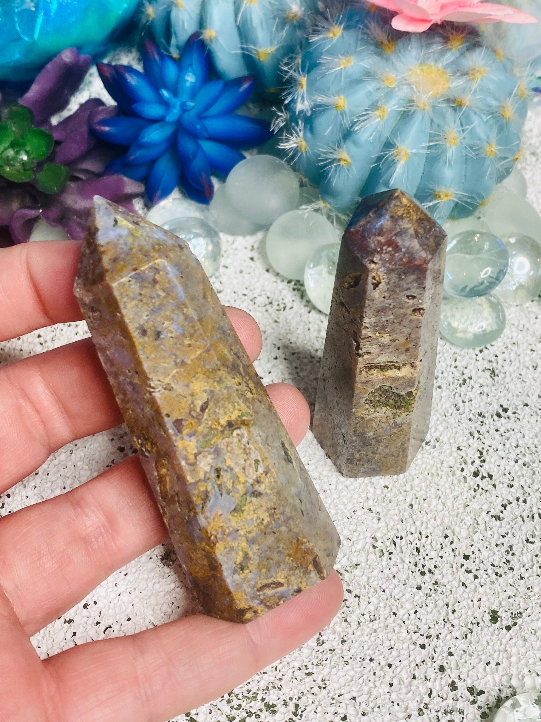 Blue Moss Agate You Pick Tower Blue and Brown Crystal Tower | Etsy