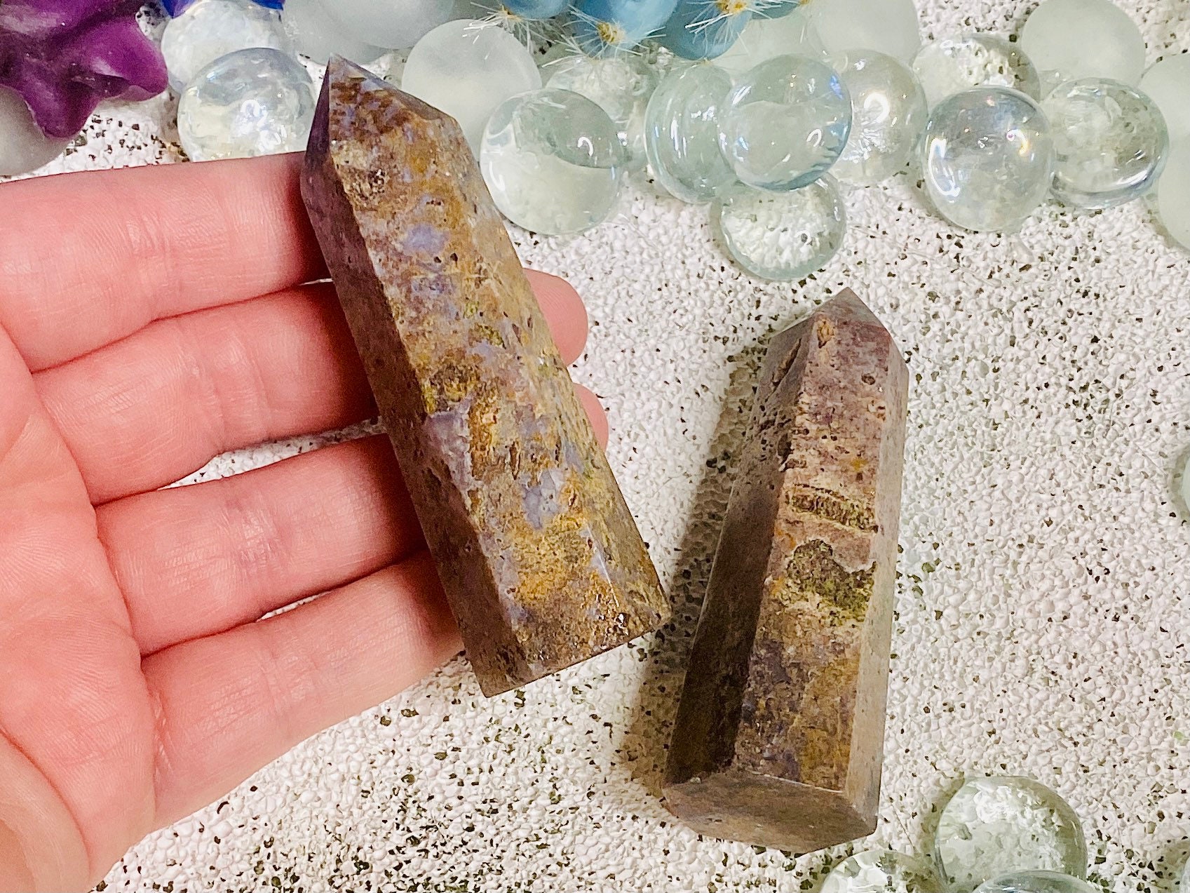 Blue Moss Agate You Pick Tower Blue and Brown Crystal Tower | Etsy