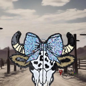 Bull Skull with Bow and Cow Print Freshie
