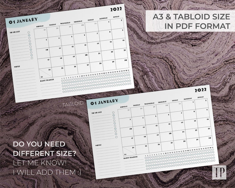 2022 Printable Monthly Calendar Desk Pad Calendar Instant Etsy