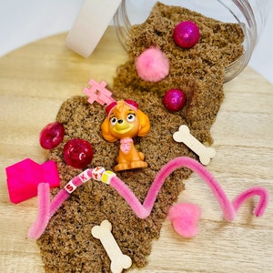 Paw Patrol Skye Thema Sensory Glas, Sensory Kit, Kinder Party Favor, Kinetischer Sand Kit, Kinder Geschenk, Kleinkind Geschenk, Geburtstagsgeschenk-Made von einem OT