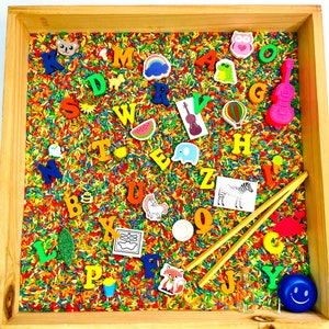 Caja sensorial del alfabeto, trazado de letras mayúsculas, kit sensorial, sonidos de letras, formación de letras, educación en el hogar, jardín de infantes, preescolar - OT