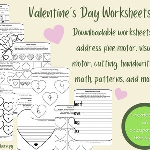 Valentine’s Day Worksheets, Preschool Worksheets, Worksheets for Kids, Tracing Worksheets, Fine Motor Skills, Handwriting Worksheets - OT