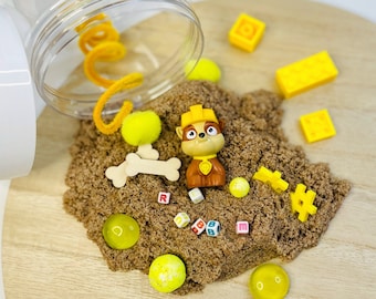 Paw Patrol Theme Rubble Sensory Jar, Sensory Kit, Kids Party Favor, Kids Gift, Play Kit, Pretend Play, Sensory Toy-Made by an OT