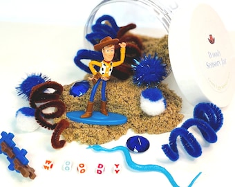 Woody Sensory Jar, Woody Sensory Kit, Toy Story Party Favors, Sensory Kit, Kids Party Favor, Kinetic Sand Kit, Sensory Party Favors,  - OT