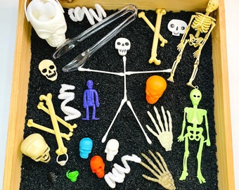 Skeleton Sensory Bin, Halloween Activity, Halloween Sensory Kit, Sensory Box, Play Kit, Busy Box, Busy Kit, Preschool Activity-Made by an OT