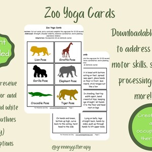 Zoo yoga cards, Yoga cards for kids, Movement cards, Gross motor cards, Preschool activity, Kindergarten activity, Brain break-Made by an OT