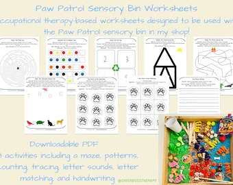 Paw Patroll Worksheets, Paw Patroll Sensory Bin Activity Bundle, Downloadable Worksheets, Fine Motor, Kids Activity Bundle-Made by an OT