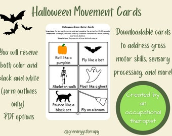 Halloween Movement Cards, Halloween Gross Motor Cards, Flash Cards, Brain Break Cards,Preschool activity,Kindergarten activity-Made by an OT