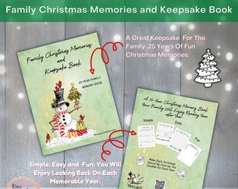Libro de recuerdos de Navidad familiar, Diario de recuerdos, Libro de recuerdos de vacaciones, Diario familiar, Imprimibles de Navidad