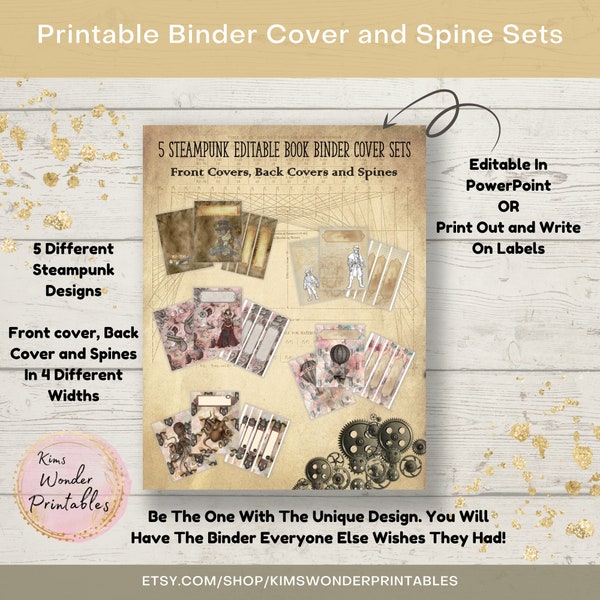Printable Binder Cover, Steampunk, Binder Insert, Binder Spine, Editable, 3 Ring Binder Insert