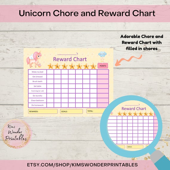 Printable Unicorn Reward Chart Unicorn Chore Chart Girls - Etsy