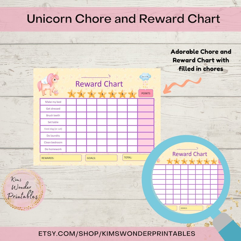 Printable Unicorn Reward Chart, Unicorn Chore Chart, Girls Reward Chart ...