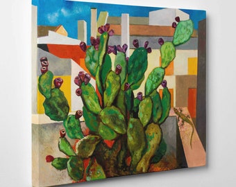 Gemälde Renato Guttuso, Kaktusfeigen, Giclée-Druck auf Baumwollleinwand – Farbe mit Pinselstrich-Effekt – gerahmt, fertig zum Aufhängen
