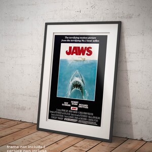 Poster Jaws 1975 - Lo Squalo - Riproduzione Vintage Manifesto Cinema Film Affiche Giclee Stampa Artistica Fine Art