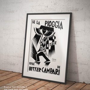 Poster Vintage De Pero Se la Pioggia Fosse Bitter Campari Riproduzione Giclee Stampa Artistica Fine Art su Carta Fotografica Satinata 240 gr