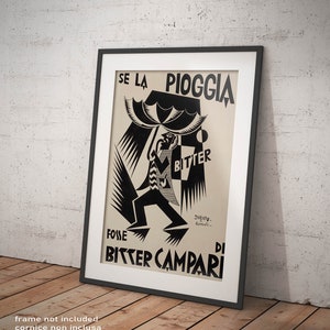 Poster Depero Se la Pioggia Fosse Bitter Campari Riproduzione Vintage Manifesto Bevande Vini Affiche Giclee Stampa Fine Art Ristoranti Bar
