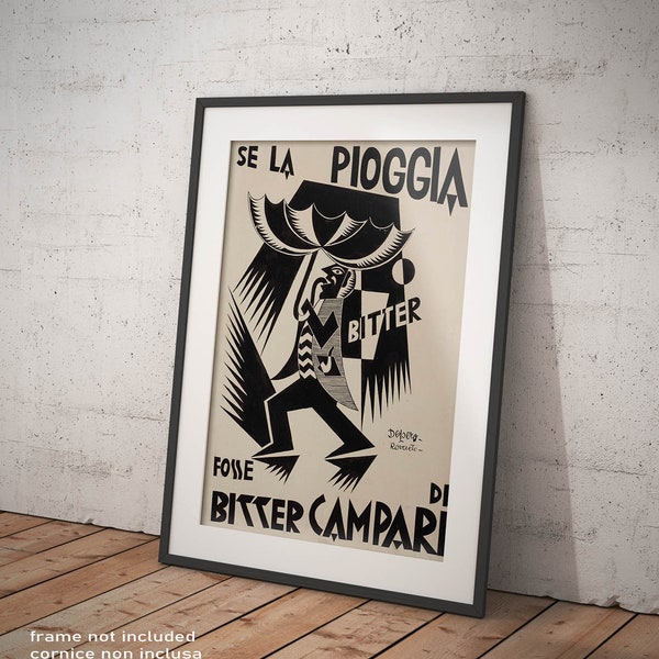 Poster Depero If the Rain Were Bitter Campari Vintage Reproduction Poster Drinks Wines Affiche Giclee Fine Art Print Restaurants Bars