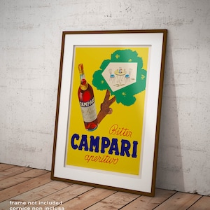 Poster Bitter Campari Aperitivo Riproduzione Manifesto Affiche Vintage, Giclee Stampa Fine Art ideale per Decorazione Casa Ristoranti Bar