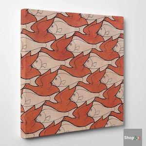 Quadro Maurits Cornelis Escher, Bird Fish, Stampa Giclée su Tela In Cotone Intelaiato Pronto da Appendere