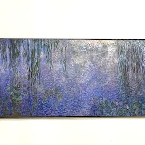 Quadro Paesaggio Claude Monet Ninfee e Salici Stampa Giclée su Pannello in Legno MDF Vernice Effetto Pennellate Pronto da Appendere