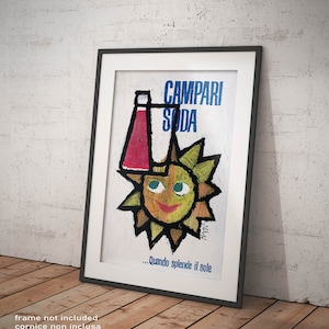 Poster Piatti, Campari Soda Quando Splende il Sole Riproduzione Manifesto Affiche Vintage, Giclee Stampa Fine Art Decorazione Ristoranti Bar