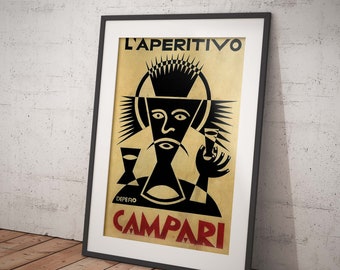 Pôster de aperitivo Depero Campari, reprodução vintage, bebidas, vinhos, pôster giclée, impressão artística, restaurantes, bares