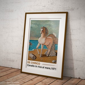 Art Poster Giorgio de Chirico Cavallo in Riva al Mare Riproduzione Artistica di Pregio Giclee Stampa Fine Art ideale per Decorazione Casa