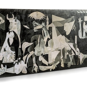 Quadro Vernice Effetto Pennellate Picasso Guernica Stampa Giclée su Tela In Cotone Intelaiato Pronto da Appendere